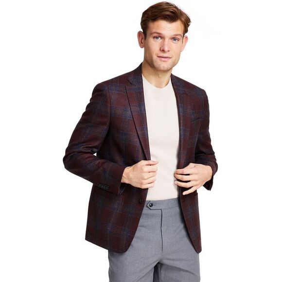 Michael Kors Mens Classic Fit Wool Plaid Sport Coat 44 Long Brick/Blue  NWT $375 - Picture 1 of 2